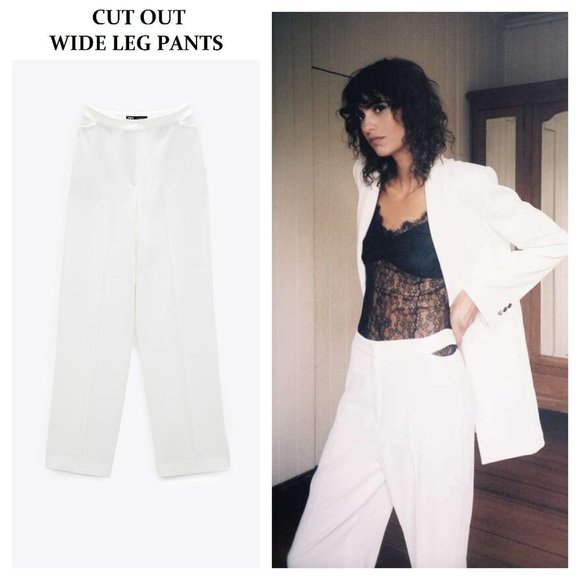 Zara | Pants u0026 Jumpsuits | Zara Cut Out Wide Leg White Pants | Poshmark